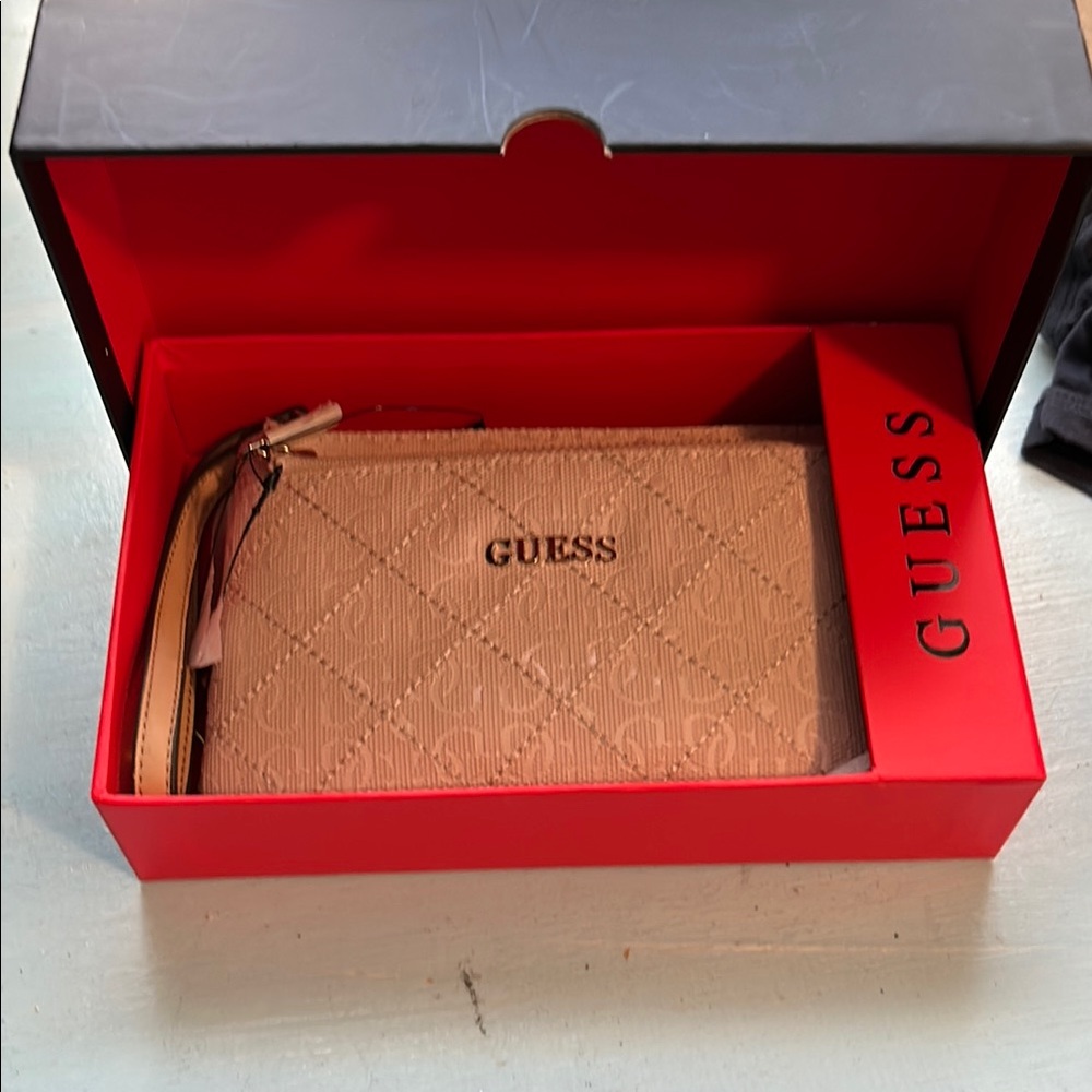 Guess Tan Quilted Wristlet